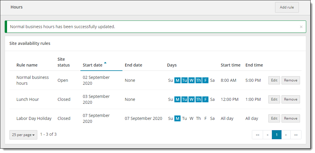 Site availability rule successfully updated.